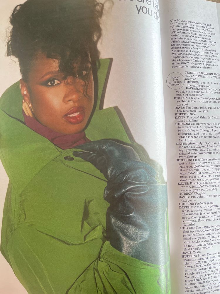 jennifer hudson for interview sept 2025 in a green saint laurent coat looking expensive