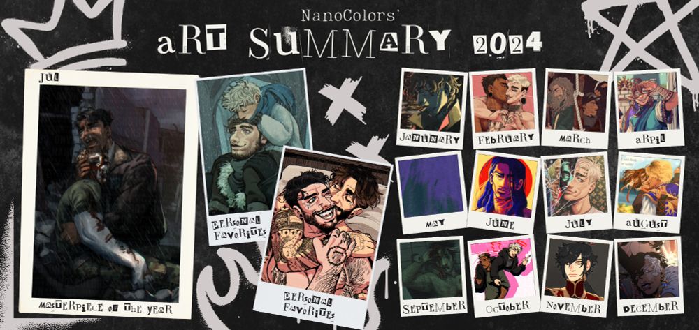 NanoColors' Art Summary 2024. Comprised of 15 pieces. One "masterpiece of the year", two "personal favorites" and then the usual piece per month.