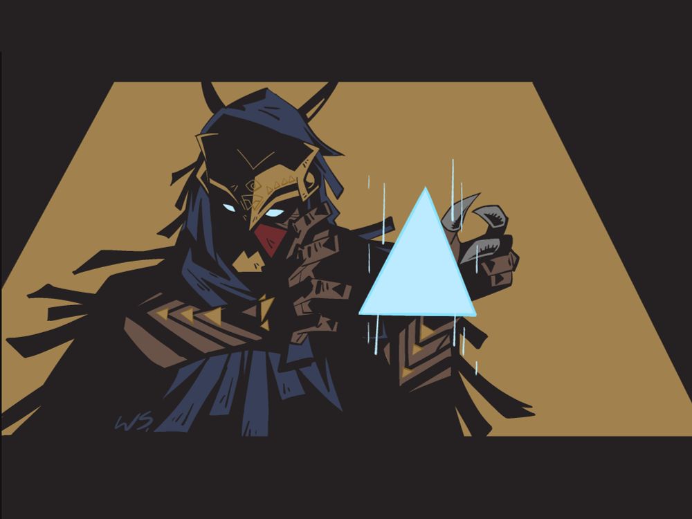 Illustration of Destiny 2 character, Osiris, in the style of Hellboy artist, Mike Mignola.