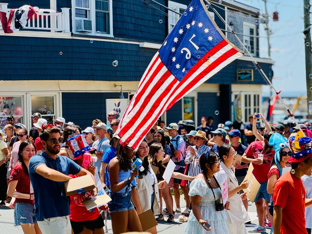 Parade with 76 American flag