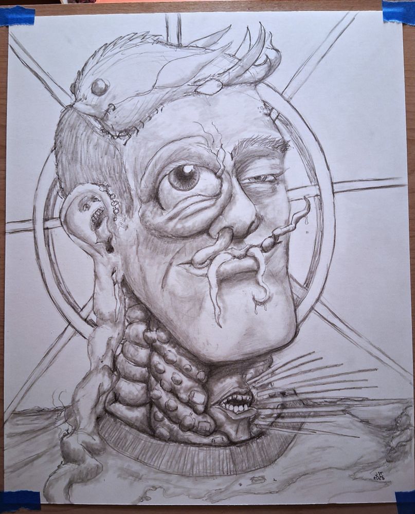 Drawing of a collective organism that looks vaguely human