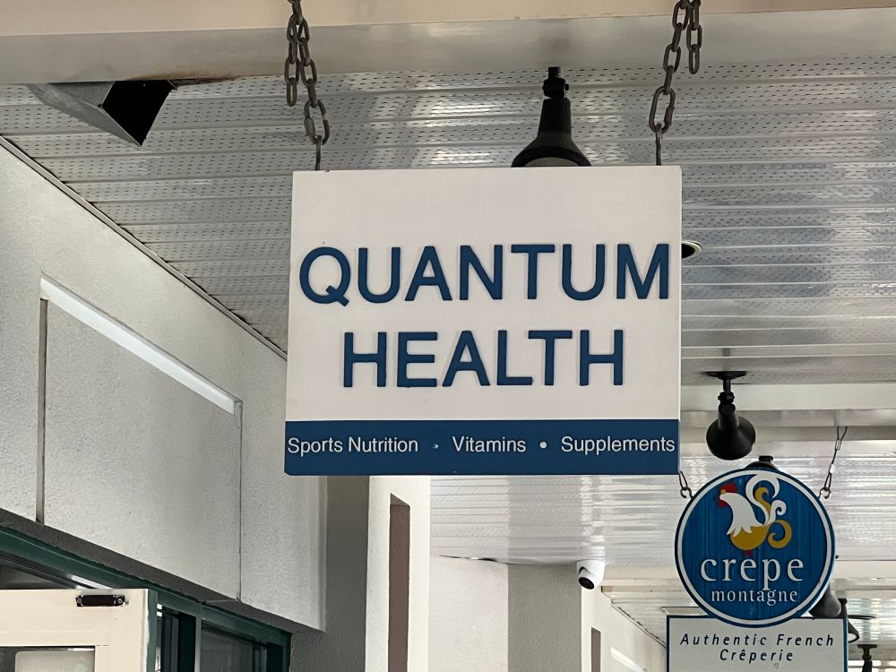 A shop sign “quantum health”.