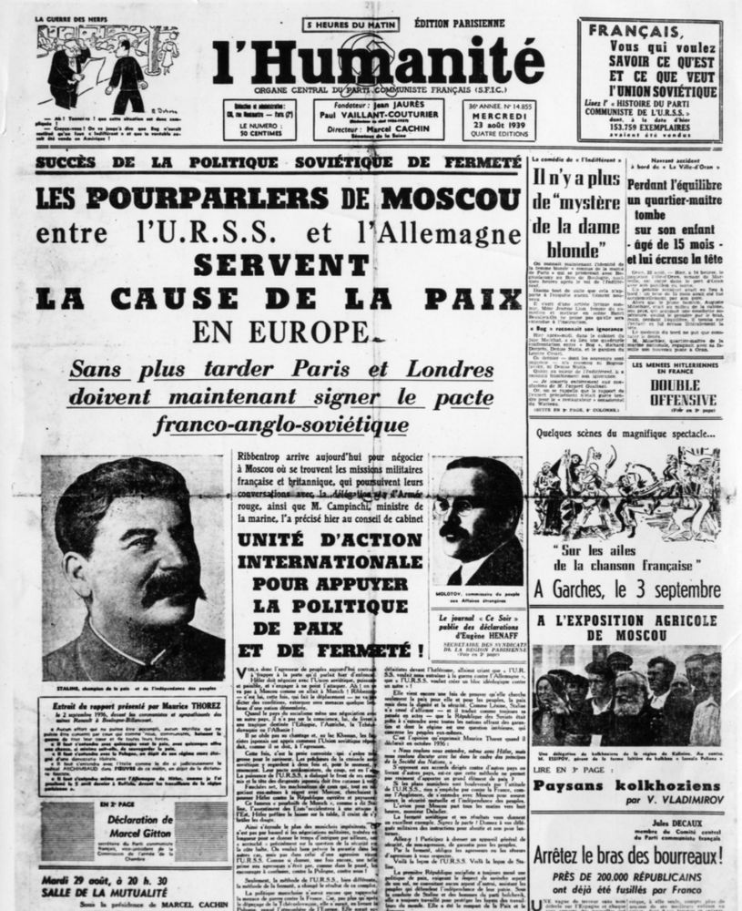 L'humanité et le pacte germano soviétique 