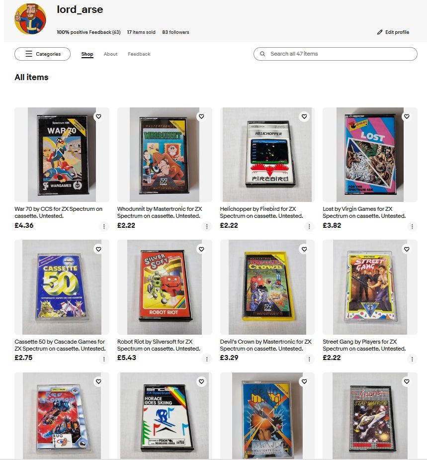 Various games listed on eBay.