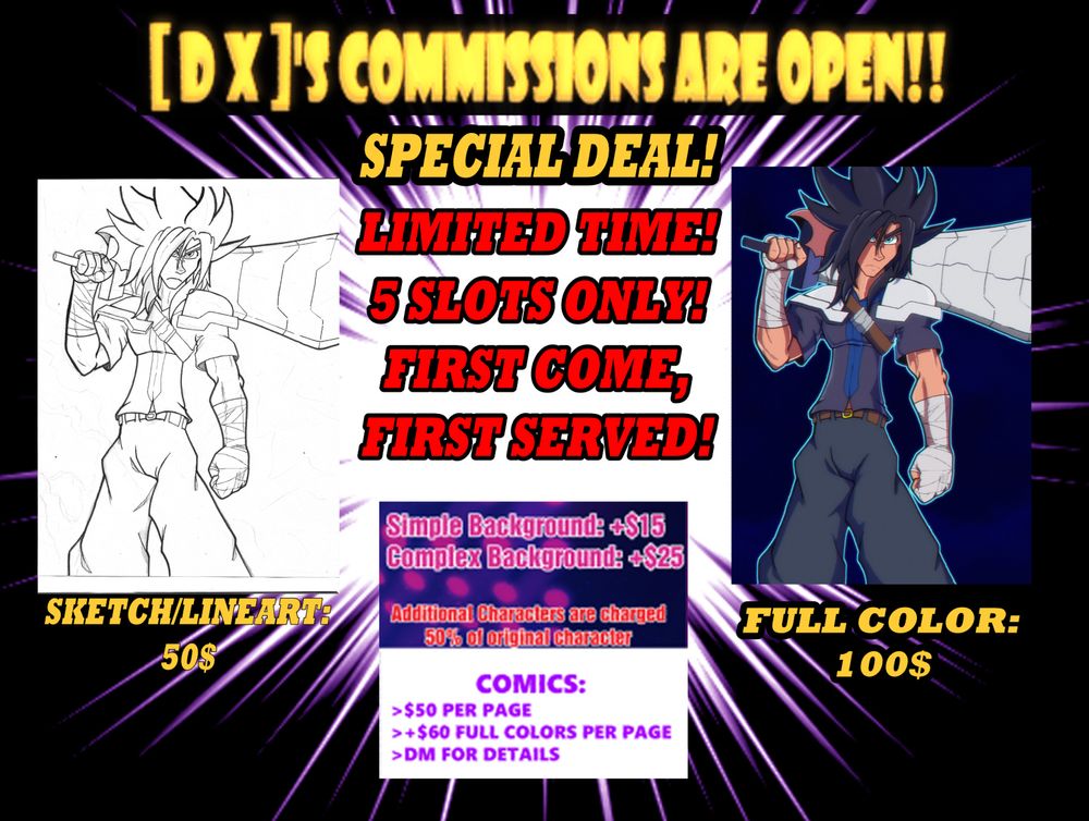 Sketch = $50 USD
Full Color = $100 USD