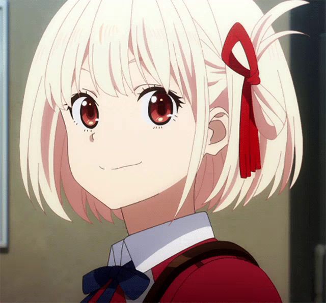 a girl with short white hair and red eyes