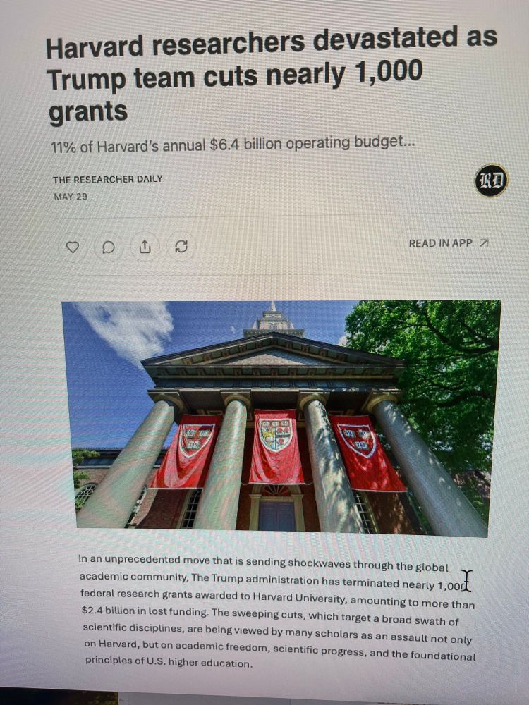 News headline that Trump cuts 1000 research grants and billions to Harvard 