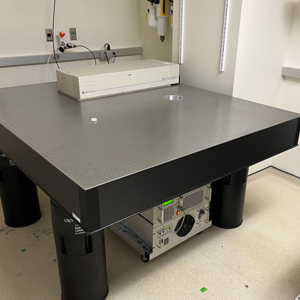 MaiTai Ti:Sapphire laser sitting on new optical bench and ready for scope install.