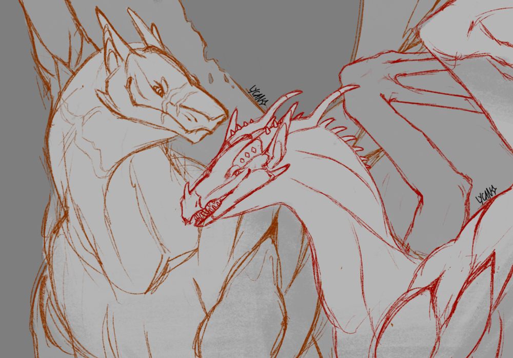 a sketch of scarlet and burn from wings of fire