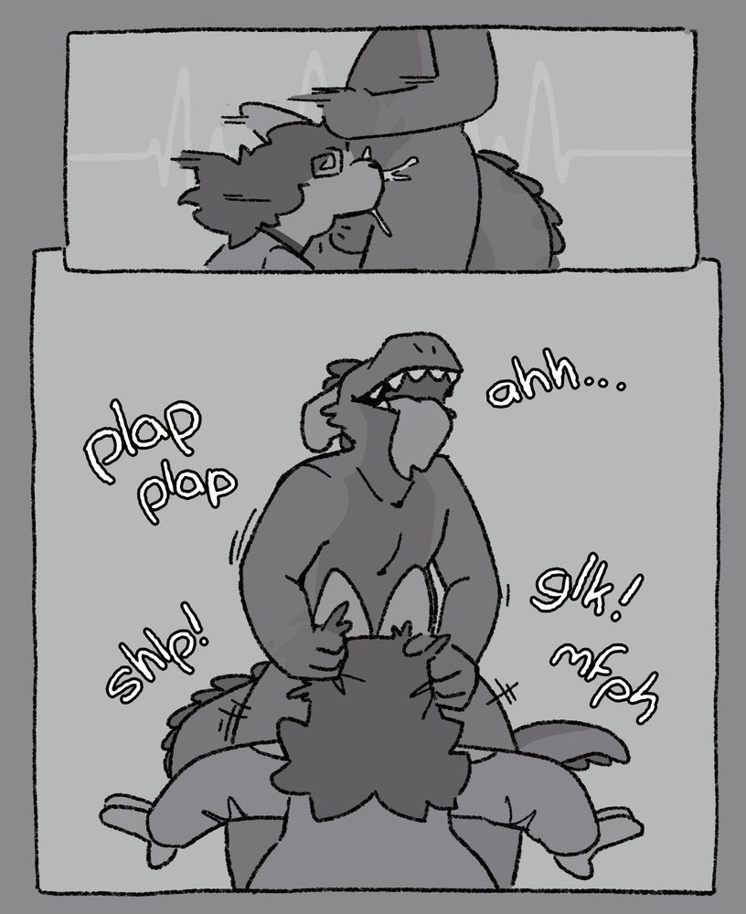 2 panel comic page (last page.) panel 1, dav pulls sogs face forcing his cock to bulge in sogs throat. panel 2, plap, plap plap plap plap plap!!