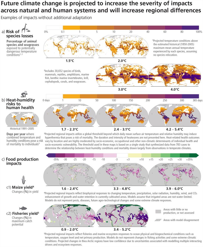 Future climate change is projected to increase the severity of impacts across natural and human systems and will increase regional differences

Examples of impacts without additional adaptation
