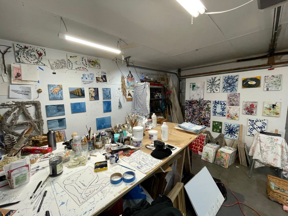 my garage art studio, messy but getting better