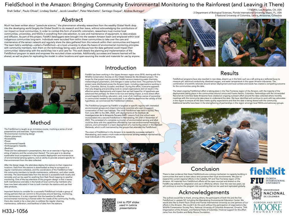 AGU conference poster for FieldKit’s FieldSchool program in the Amazon. 