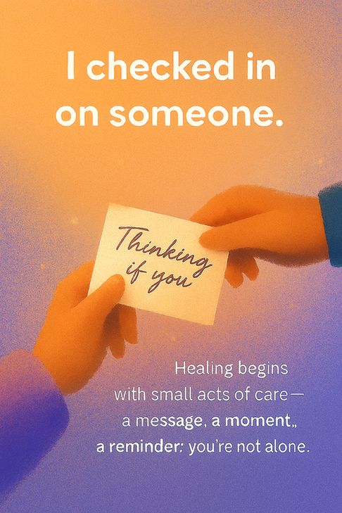 Two hands exchange a note that says “Thinking of you.” Soft light surrounds the gesture, symbolizing connection and empathy.