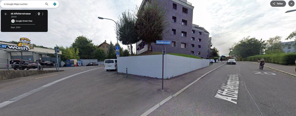 Ansicht der beiden Begegnungszonen mit den Strassen Steigungen. 