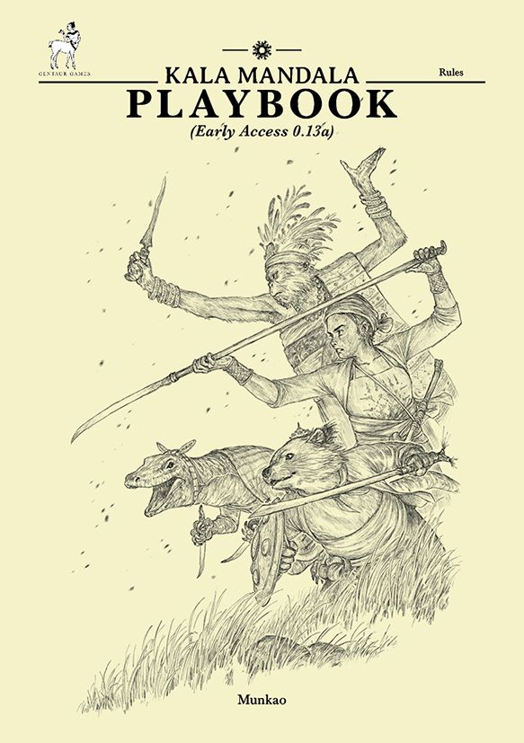 Cover page of Kala Mandala Playbook.
A TTRPG rulebook for Southeast Asian Fantasy. 
It has 4 adventurers in a cool pose. 