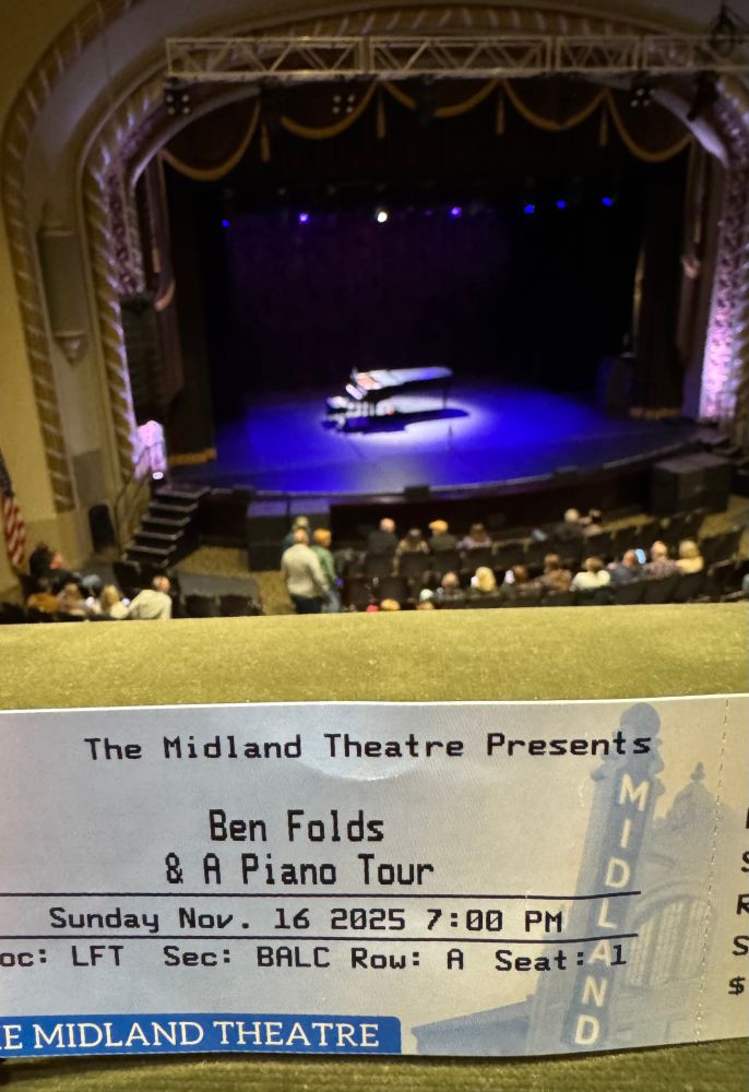 Ticket to Ben Folds & A Piano Tour, with the stage in the back.