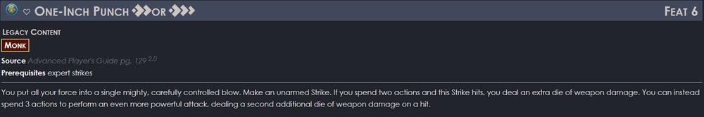 Screenshot of the Pathfinder 2nd Edition Archives of Nethys showing the opening to the one-inch punch feat, which I wrote.