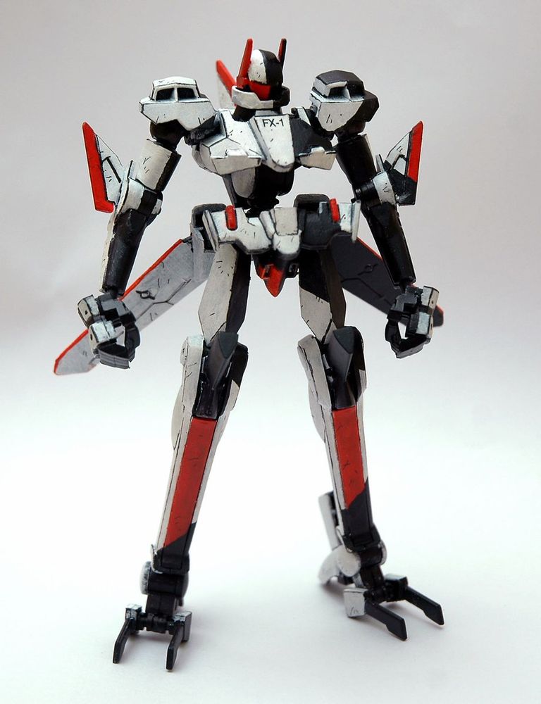 skinny white and red robot painted in a celshaded style