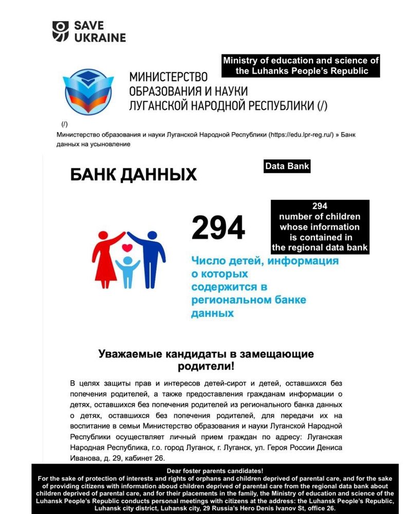 Russian catalog image for the sale of abducted Ukrainian children.