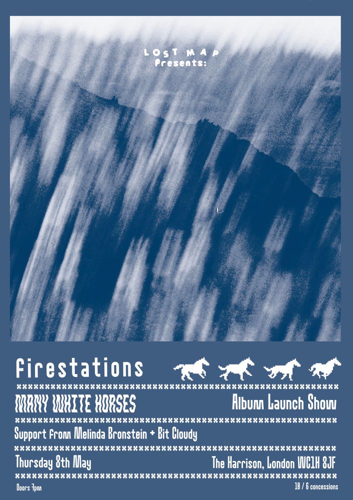 Poster by Laura Copsey for the Firestations album launch show on Thurs 8th May. 