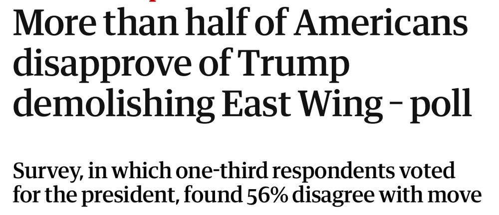 More than half of Americans disapprove of Trump demolishing East Wing