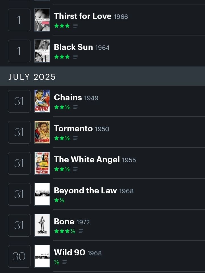 Letterboxd diary showing 8 films watched. 