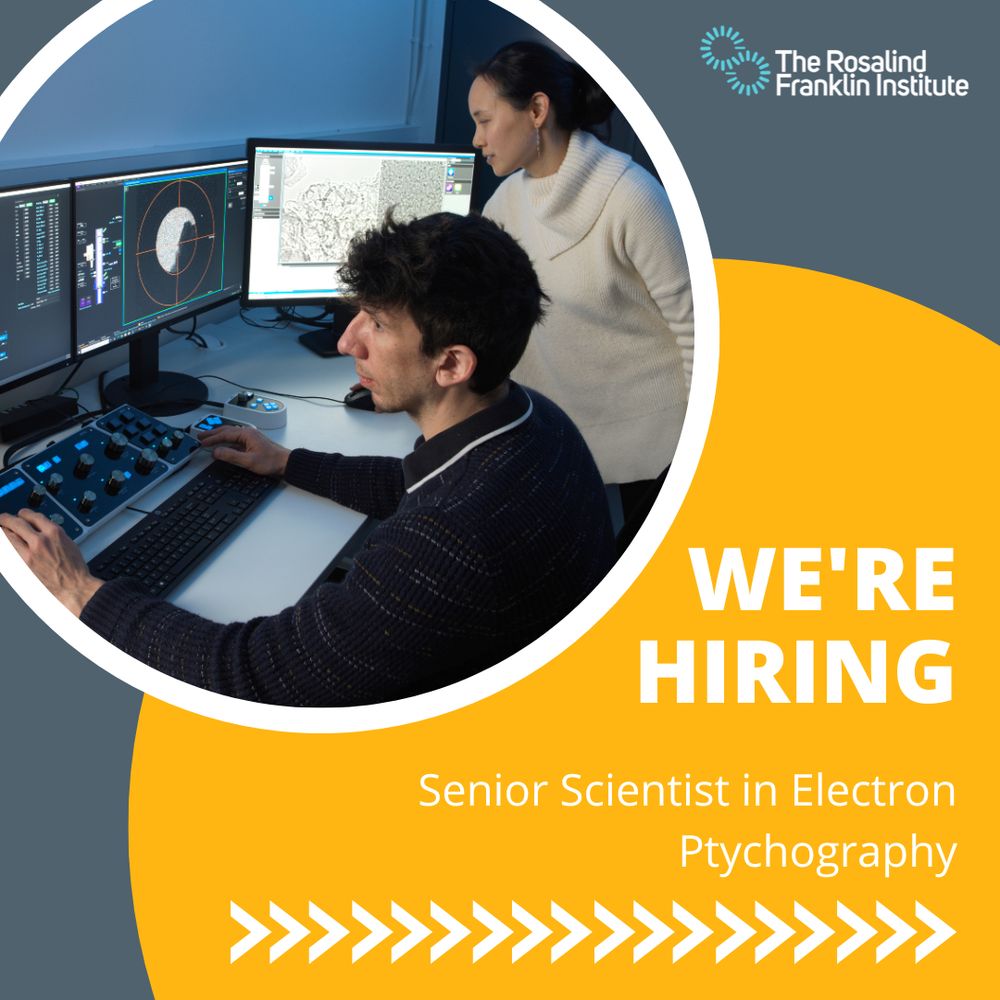 "We're Hiring - Senior Scientists in Electron Ptychography" On a yellow background