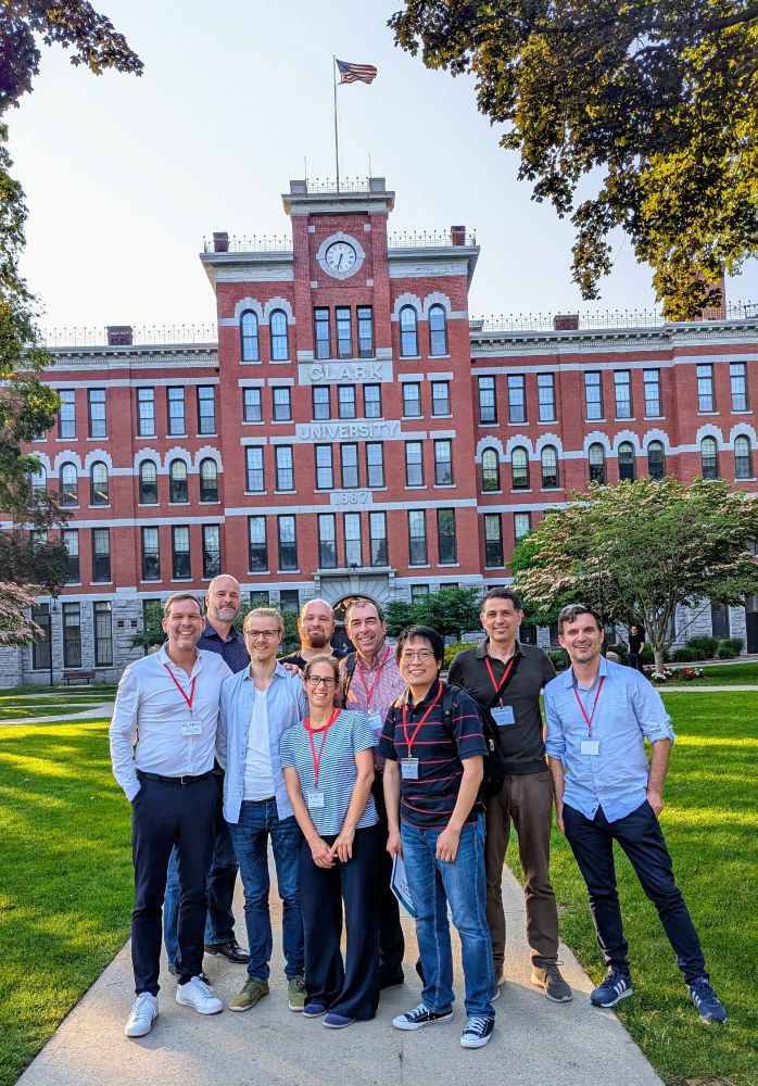 Meeting our friends and colleagues at the GCEG in Worcester: A group photo of our research group and colleagues in front of the Clark University.