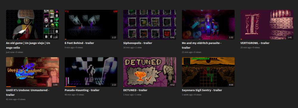 A screenshot of a Peertube account that publishes weird game trailers.