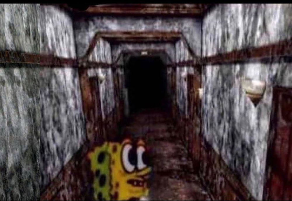 spongebob in a fucked up room 