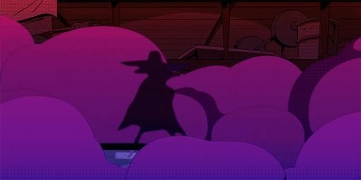 Darkwing duck appearing from a cloud of smoke