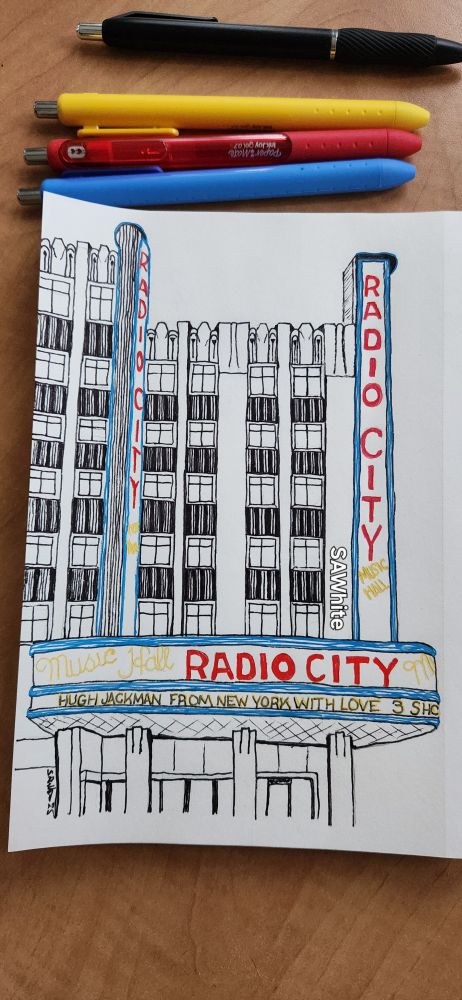 Pen and ink drawing of Radio City Music Hall 