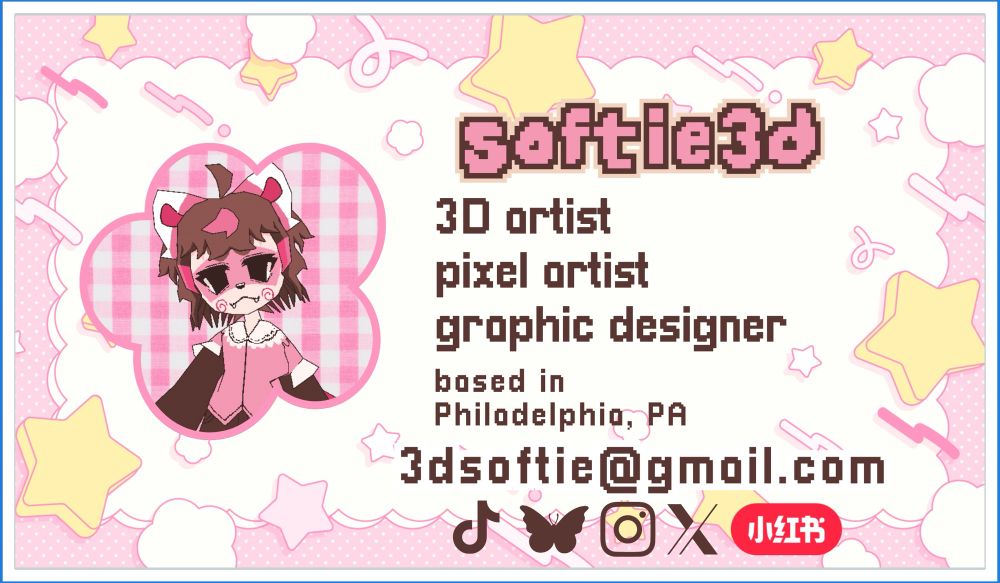 back of a business card for softie’s personal info regarding their titles as an artist and contacts