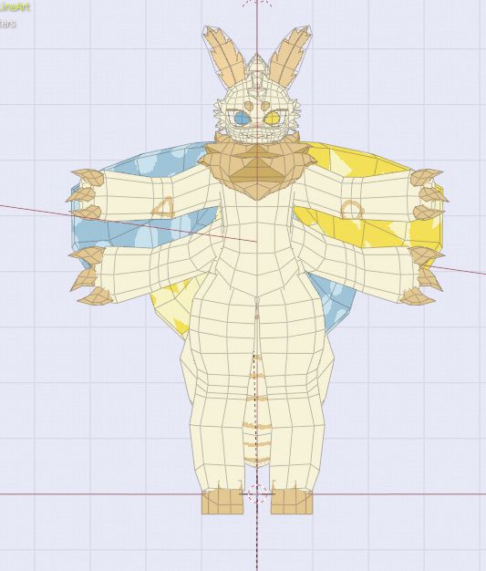 blue and yellow anthro moth low poly model