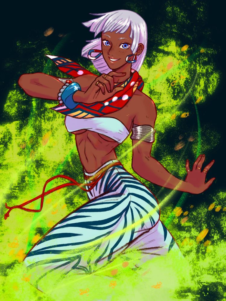 Elena from Street Fighter healing the world