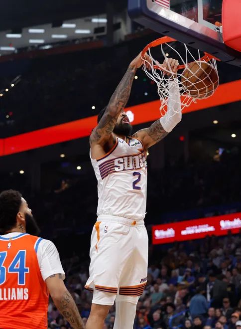 Wordle 3/6 -Nick Richards - Suns - dunks against OKC - Nov. 28, 2025. Alonzo Adams/Imagn Images