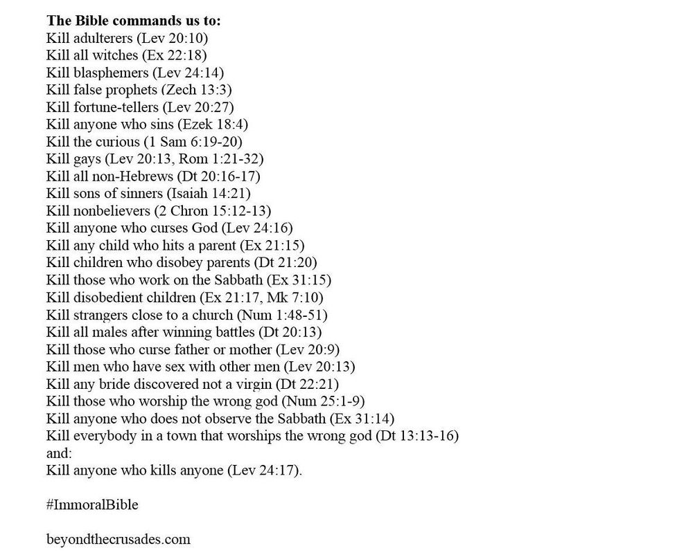 List of persons/actions that merit the death penalty according to the bible.