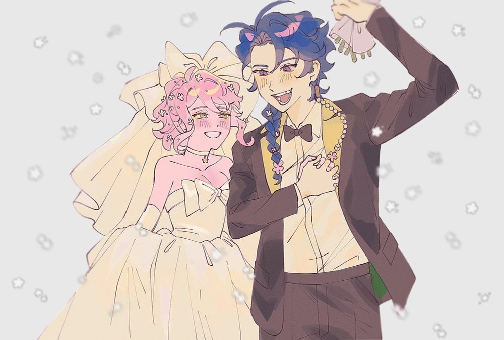 doodle of my hypnosis microphone (hypmic) yume with dice arisugawa in a wedding format for june bride