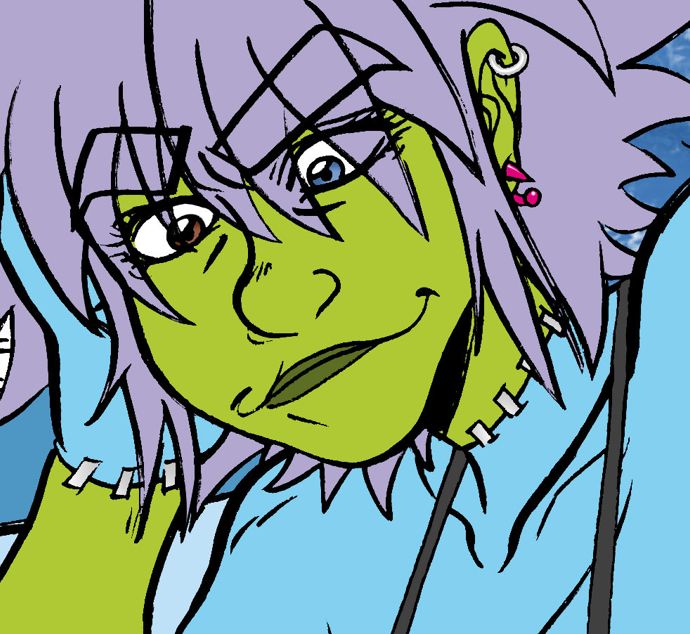 Detail of an flat colored picture of Zushie