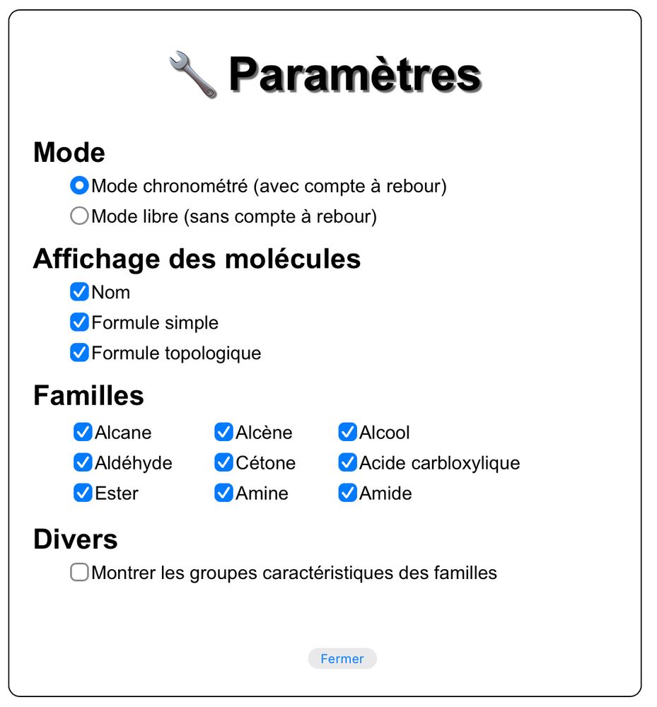 Paramètres du jeu