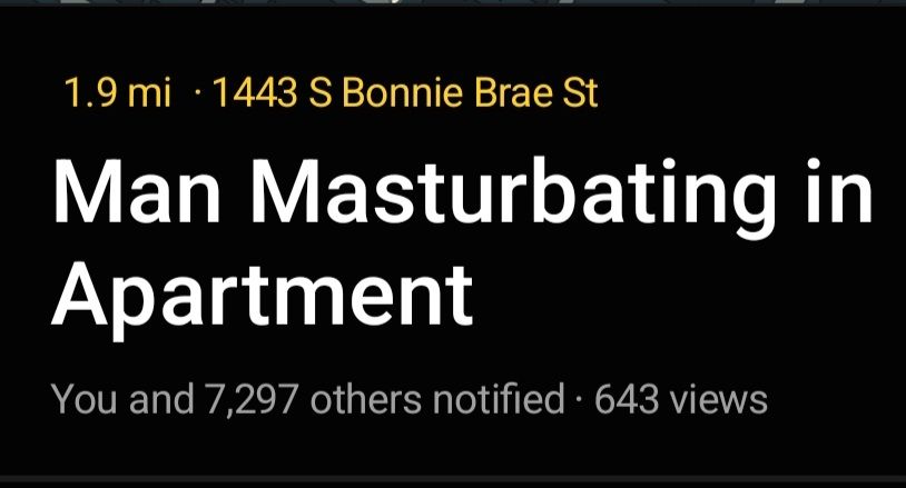 Citizen headline reading "Man Masturbating in Apartment" and "You and 7,297 others notified"
