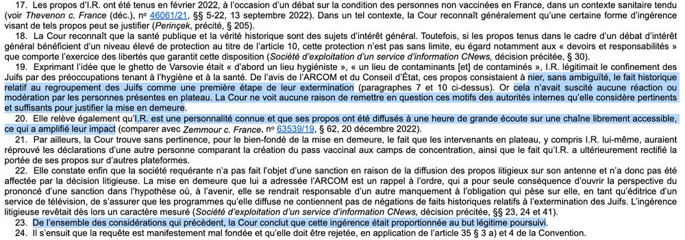 Extraits de la décision de la CEDH : "SOCIÉTÉ D'EXPLOITATION D'UN SERVICE D'INFORMATION - CNEWS c. FRANCE
41121/23   |   Décision   |   Cour (Cinquième Section Comité)   |   16/01/2025"
