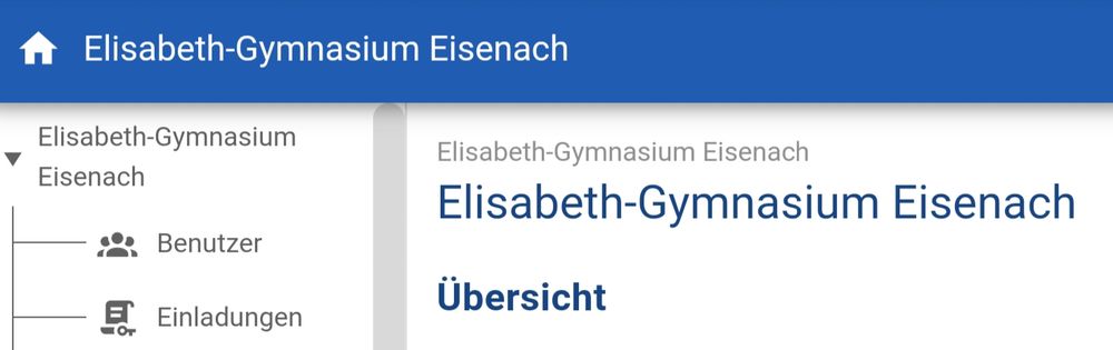 Screenshot von dem Startbildschirm in der Software der Organisationslizenz.
Keine Details sind sichtbar. Nur der Name Elisabeth-Gymnasium Eisenach und Venutzer (ohne Anzahl und Daten.