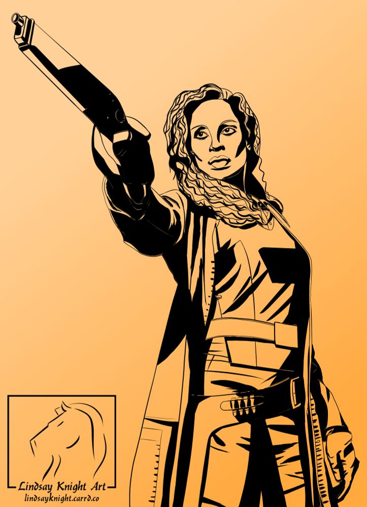Painting of Zoe from Firefly pointing a gun