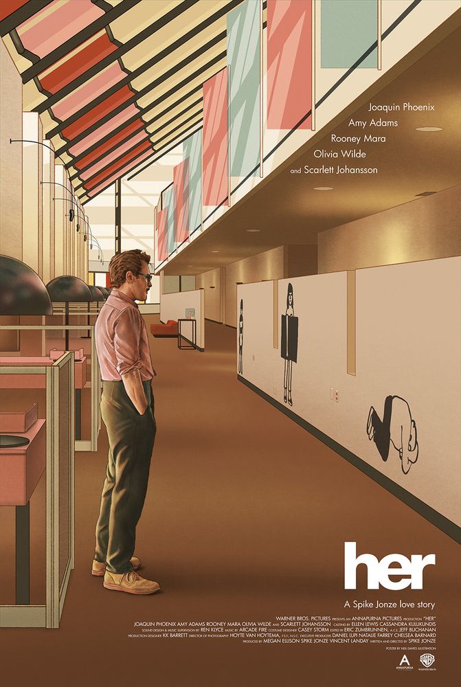 Poster for HER - Joaquin Phoenix standing in his office environment