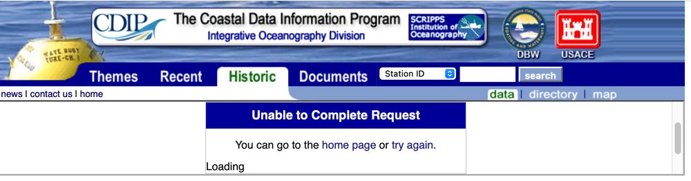CDIP website unable to complete requests for buoy data