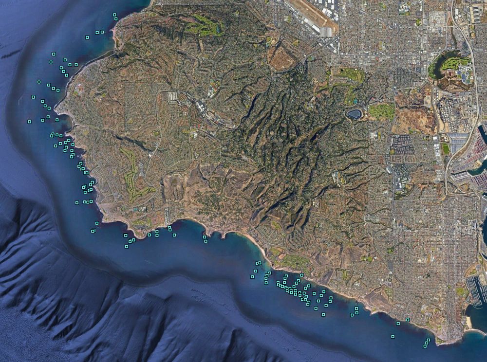 Map of VRG dive survey sites along Palos Verdes Peninsula