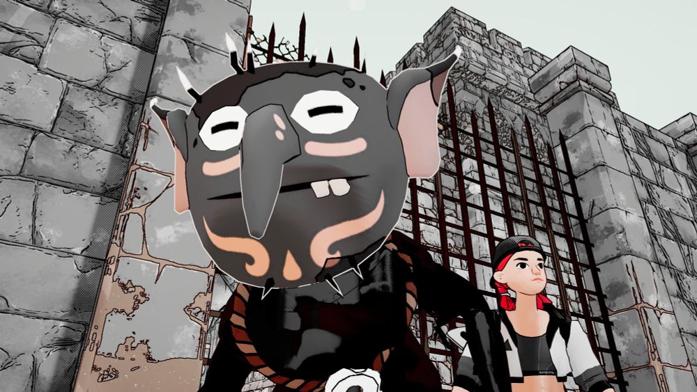 In-game capture using photo mode by player Game Judge James of a Kobold Mage hanging out with Luisa. They look as though they're about to drop an album. 