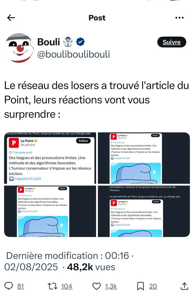 Screen du compte « bouli » sur le réseau X